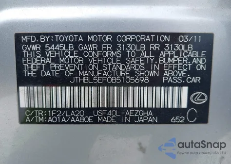 2011 Lexus Ls 460 z USA, uszkodzony, nr VIN JTHBL5EF0B5105698